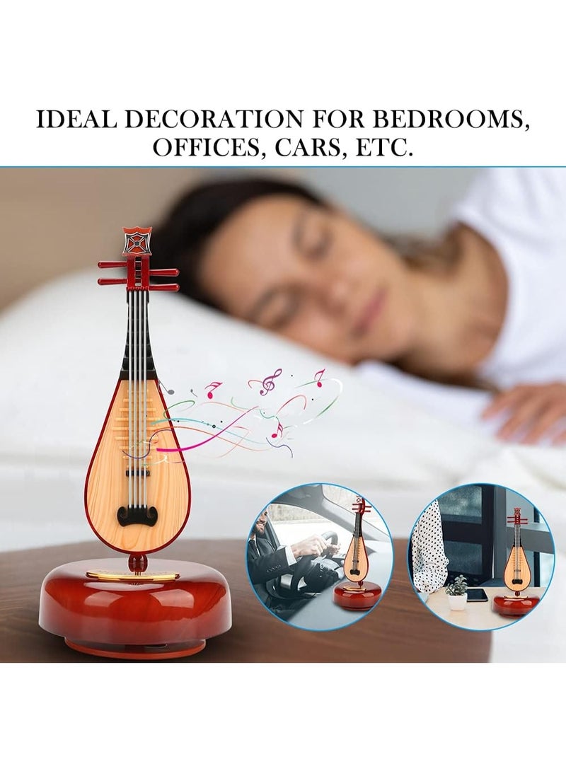 صندوق موسيقي على شكل عود  صندوق موسيقي صيني مبتكر على شكل آلة البيبا مع قاعدة موسيقية دوارة 360 درجة، نموذج مصغر لصندوق موسيقي كلاسيكي، هدية رائعة للنساء والفتيات والأطفال في أعياد الميلاد والكريسماس - Image 3